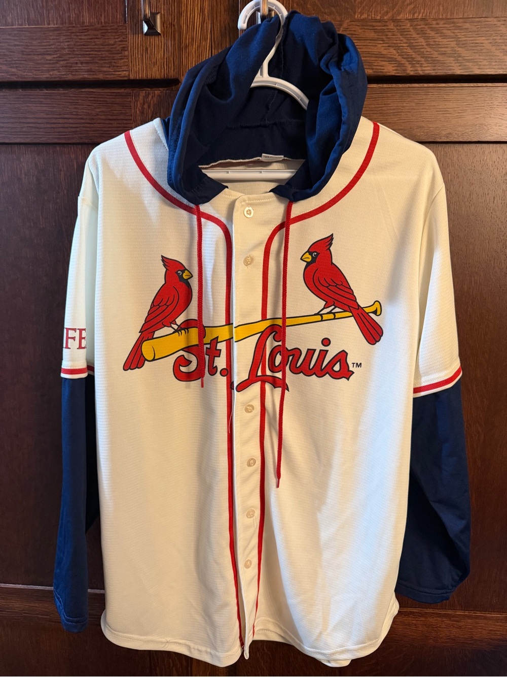 Red & White Hooded Baseball Shirt Jacket